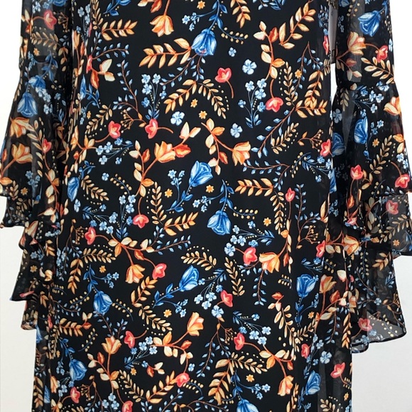 KENSIE shift dress floral chiffon bell sleeve - Picture 3 of 8